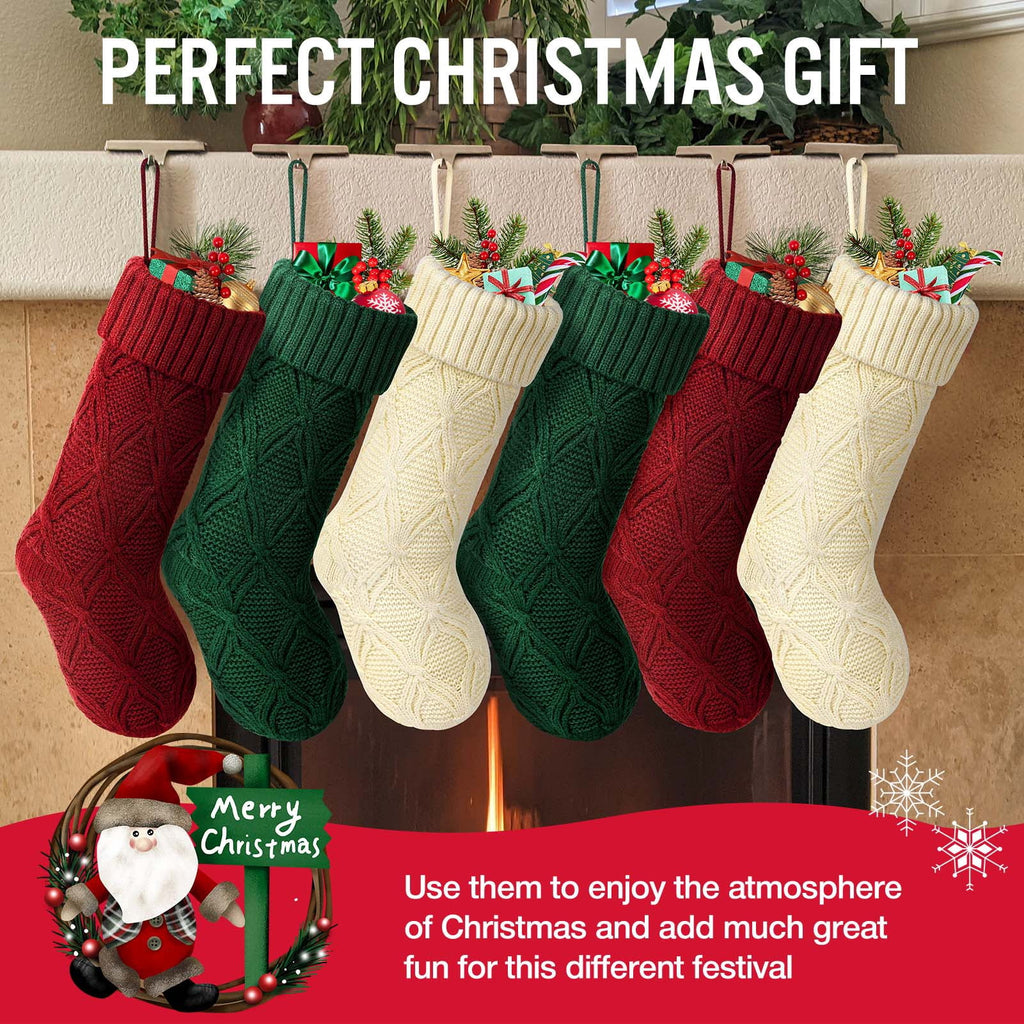 Ayieyill 6pcs Christmas Stockings Large Knitted Xmas Stockings 18 Inches Fireplace Hanging Stockings for Family Holiday Christmas Decoration
