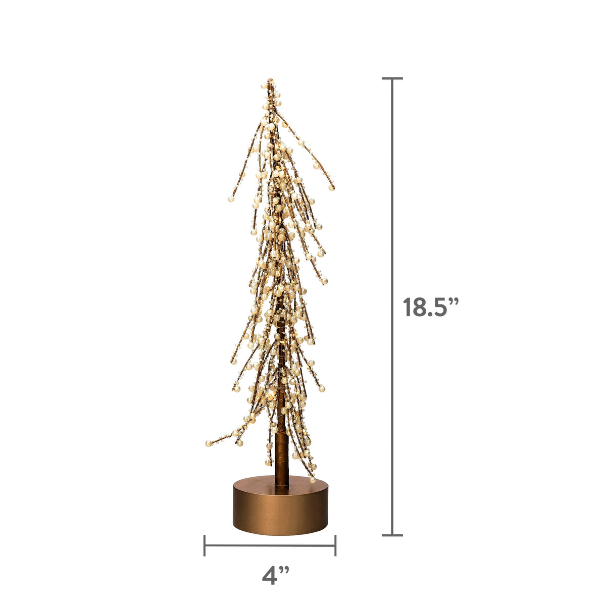 My Texas House Light-Up Beaded Tree Christmas Decoration, White and Gold, 18.5"