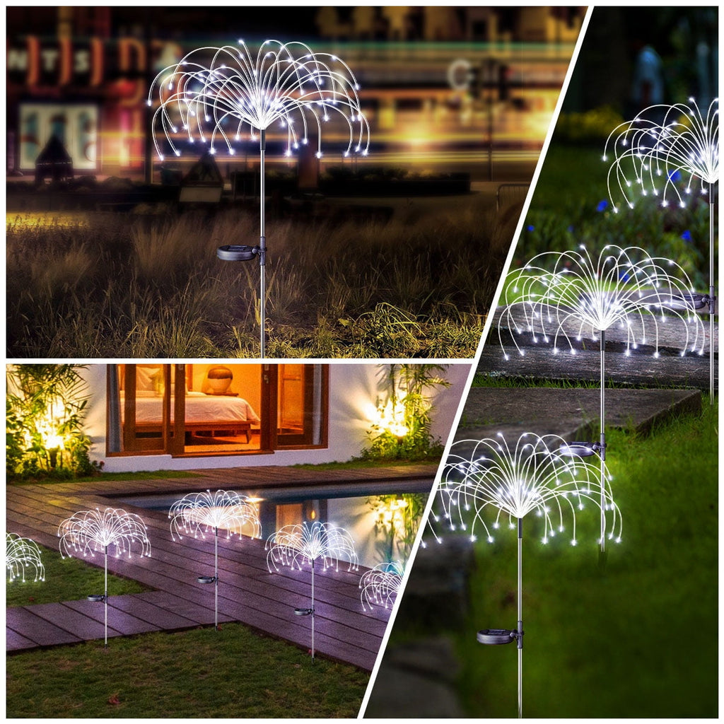 Rirool 2 Pack Solar Firework Lights, 120 LED Outdoor Garden Lights, Waterproof IP65 Pathway Yard Decor, DIY Copper Wire, Auto On/Off, Warm White