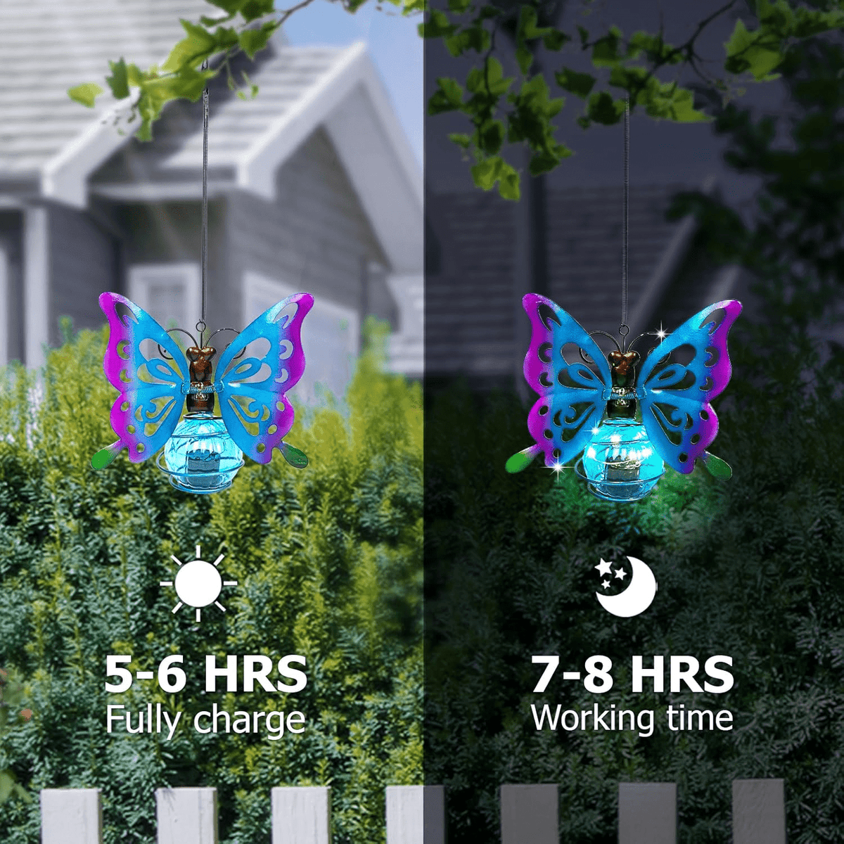 2 Pack Solar Butterfly Hanging Lantern Waterproof LED Outdoor Decor Light for Patio Garden Yard Pathway Balcony Porch Backyard