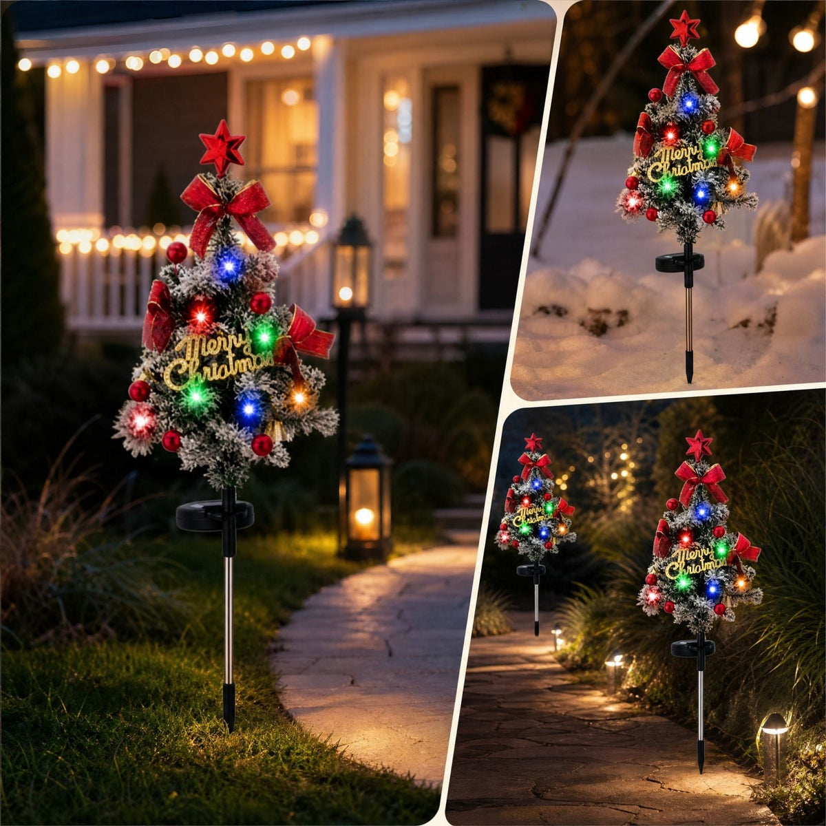 AuroraX Christmas Tree Christmas Decorations DIY 8 Lighting Modes Solar Waterproof Lighted Holiday Yard Stakes Indoor Outdoor Lights Patio Christmas Decorations