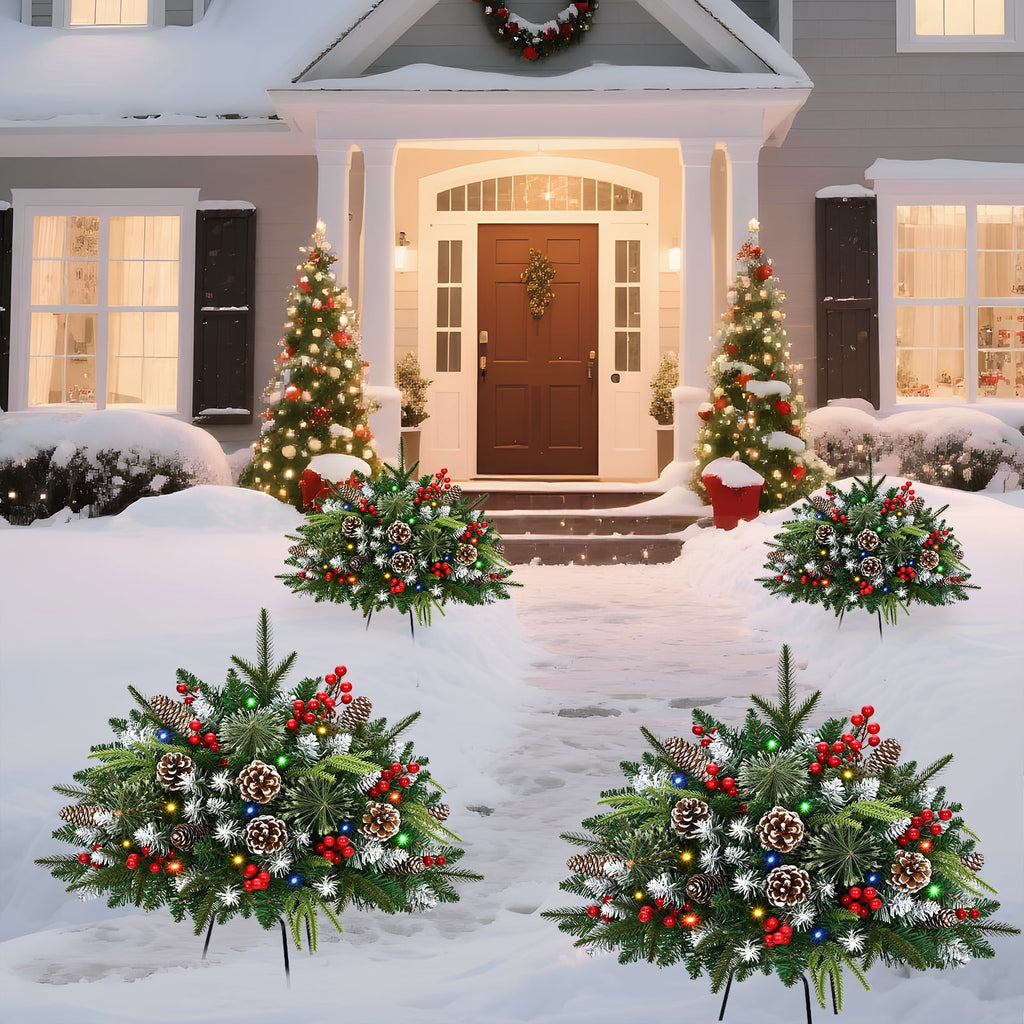 Ikfashoni 2 Pack Christmas Urn Filler, Pre-lit Outdoor Christmas Tree with Remote, Artificial Christmas Porch Pathway Decoration