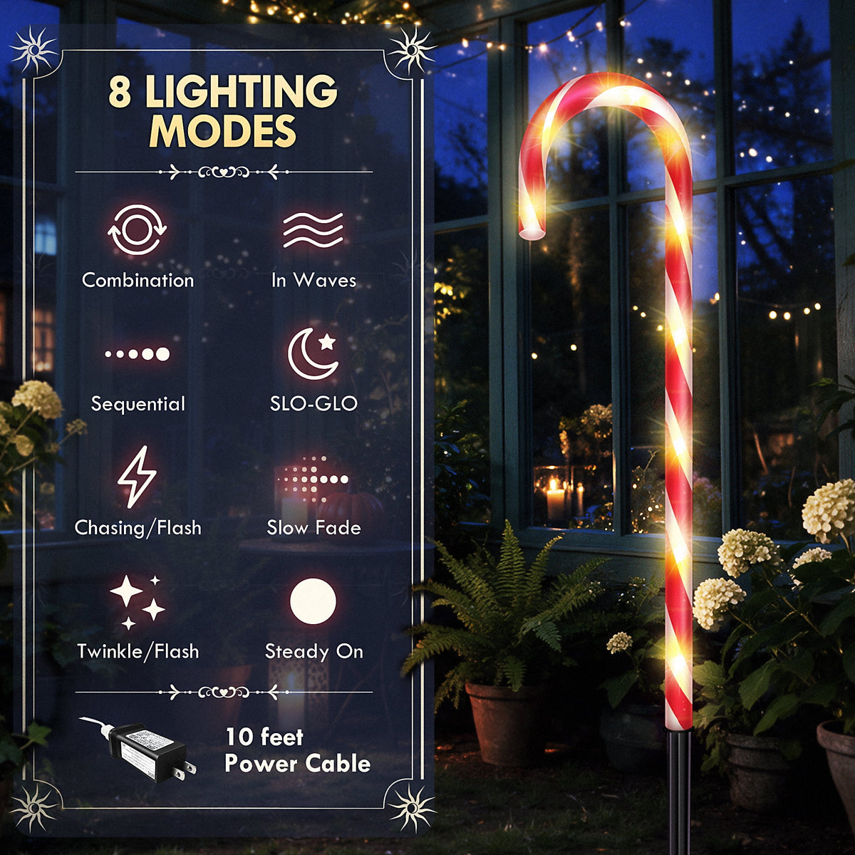 Christmas Candy Cane Lights 21 inch 10 Pack 8 Lighting Modes Flickering Candy Cane Pathway Marker Outdoor Indoor Waterproof UL Listed Christmas Lighting Decoration Light