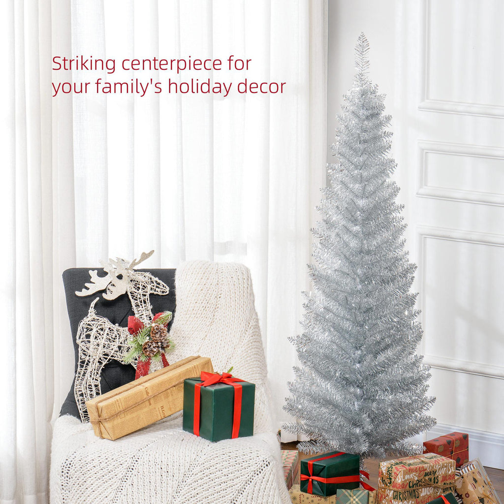 Kadyn Christmas Tree, Xmas Trees,6' Artificial Pencil Christmas Tree with 390 Realistic Branch Tips and Plastic Stand, Silver
