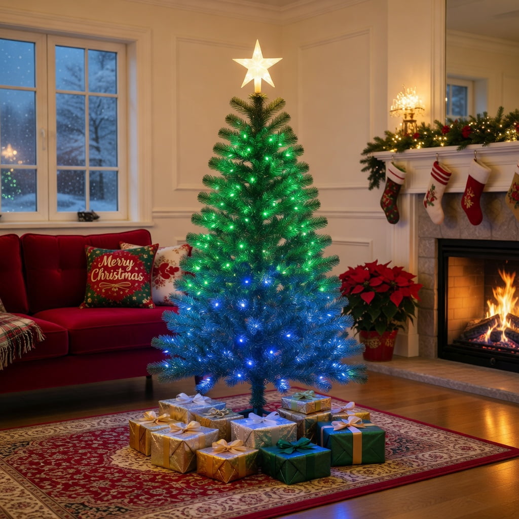 Resenkos 3-Ft Fiber Optic Artificial Christmas Tree with Star Topper - Green