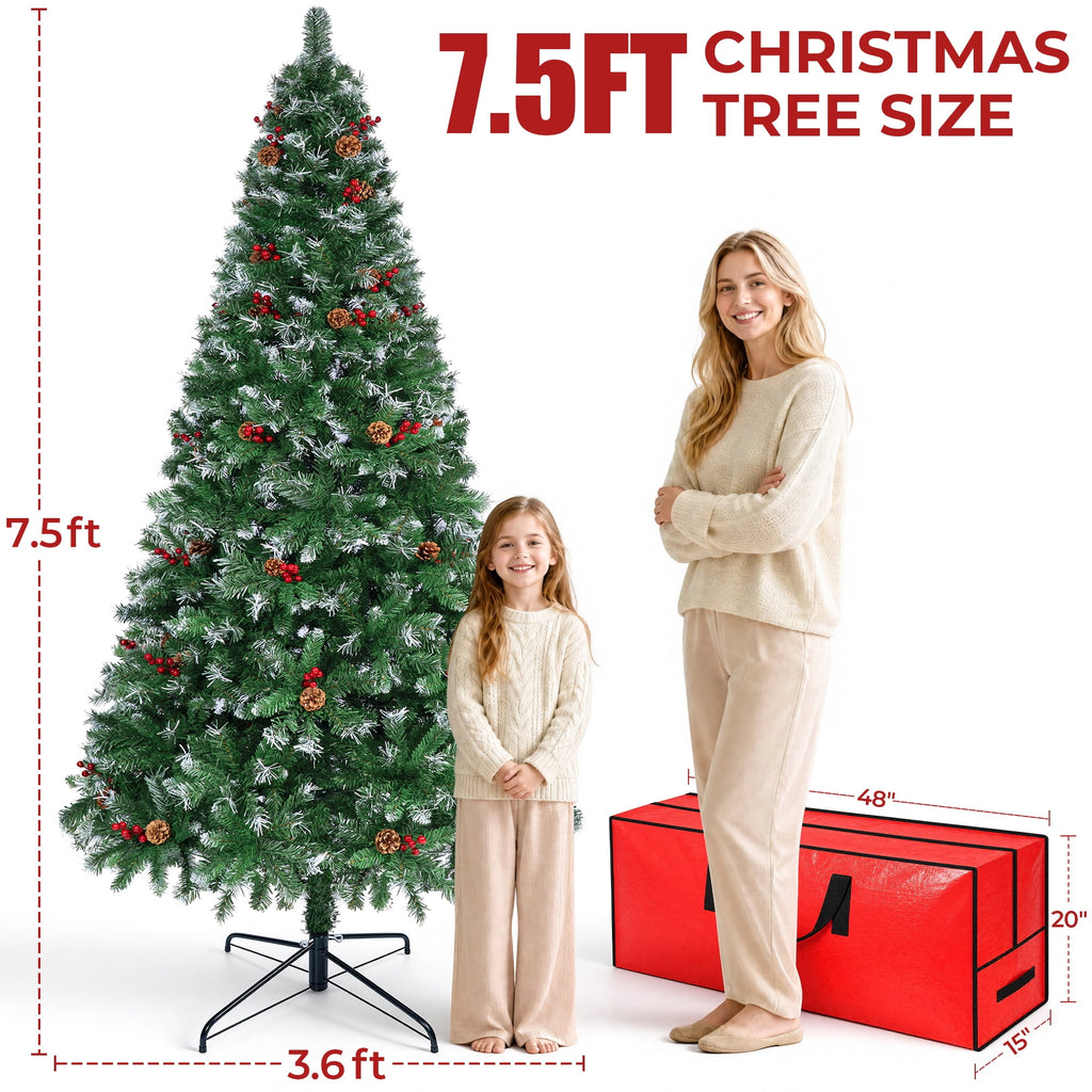 Firstness 6ft Pre-Lit Artificial Christmas Tree with Storage Bag, Warm & Multicolor Xmas Tree with 975 Branch Tips,Pine Cones + Red Berries