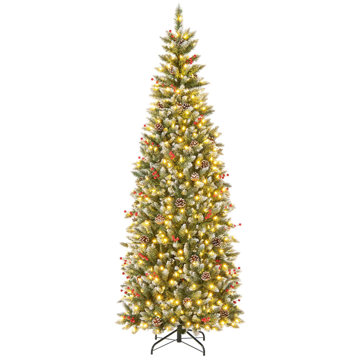 Costway 5 FT Pre-Lit Artificial Christmas Tree with 408 Snowy Branch Tips 250 LED Lights