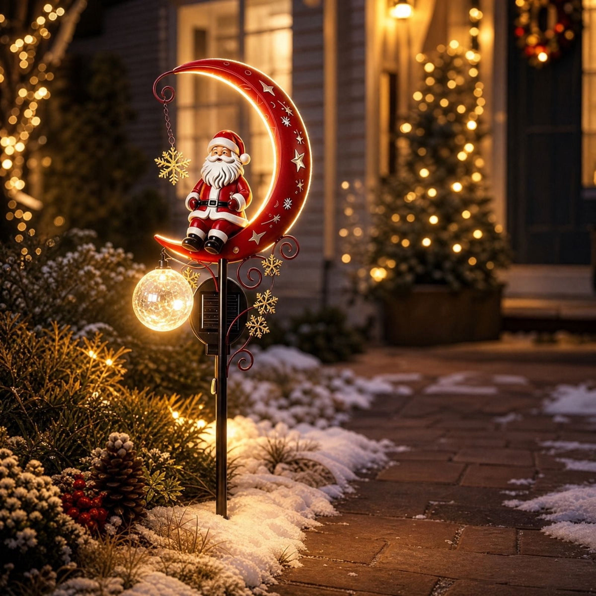 Clearance Christmas Solar Santa Magic Fountain Light - 32" Flowing Snowflake LED Garden Stake Light, Christmas Decorations Outdoor for Yard Porch