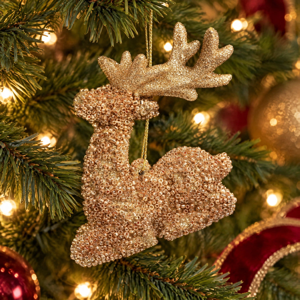 Gold Bead Deer Christmas Ornament, 3.5", by Holiday Time