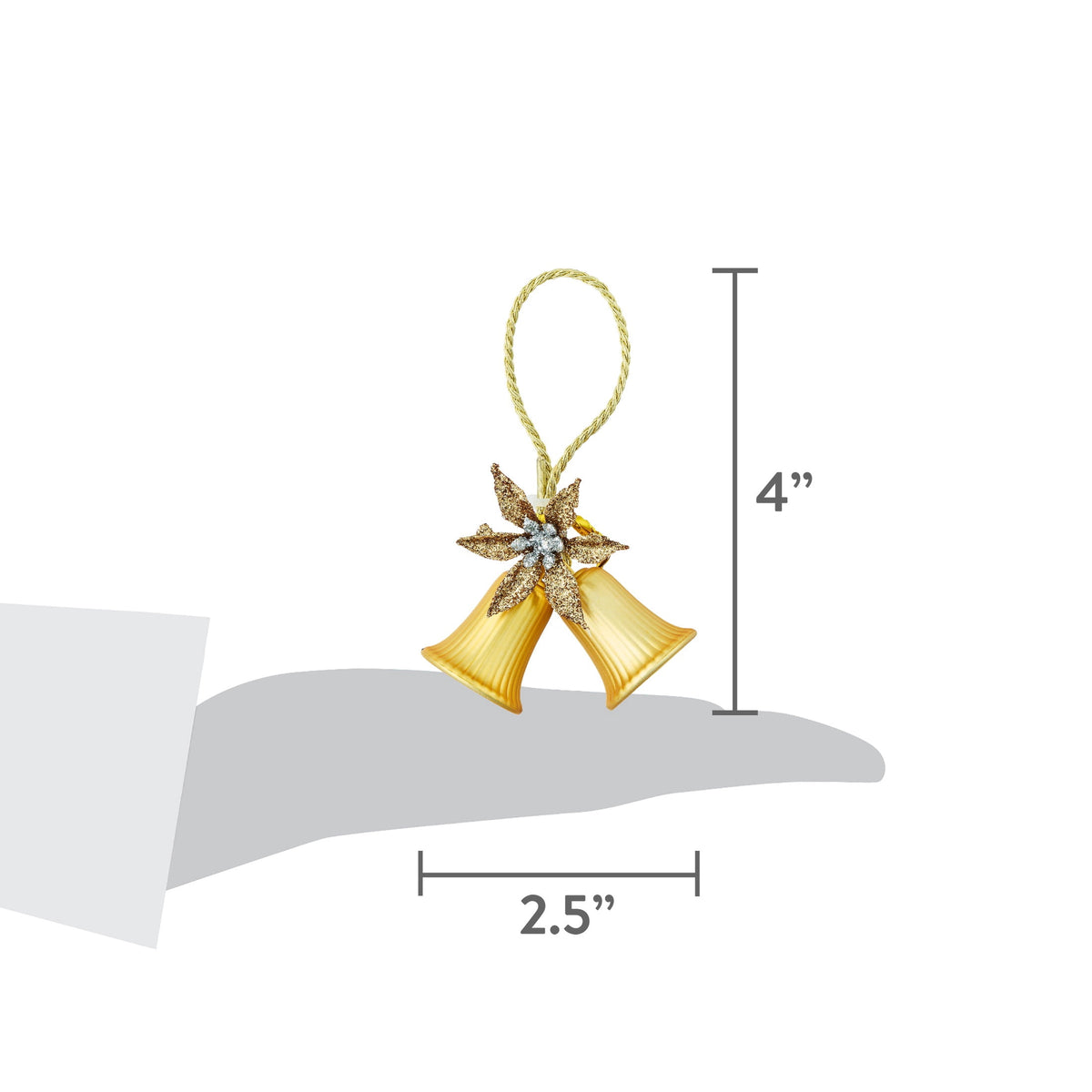 4-Count Gold Double Bell Mini Christmas Ornaments, 4", by Holiday Time