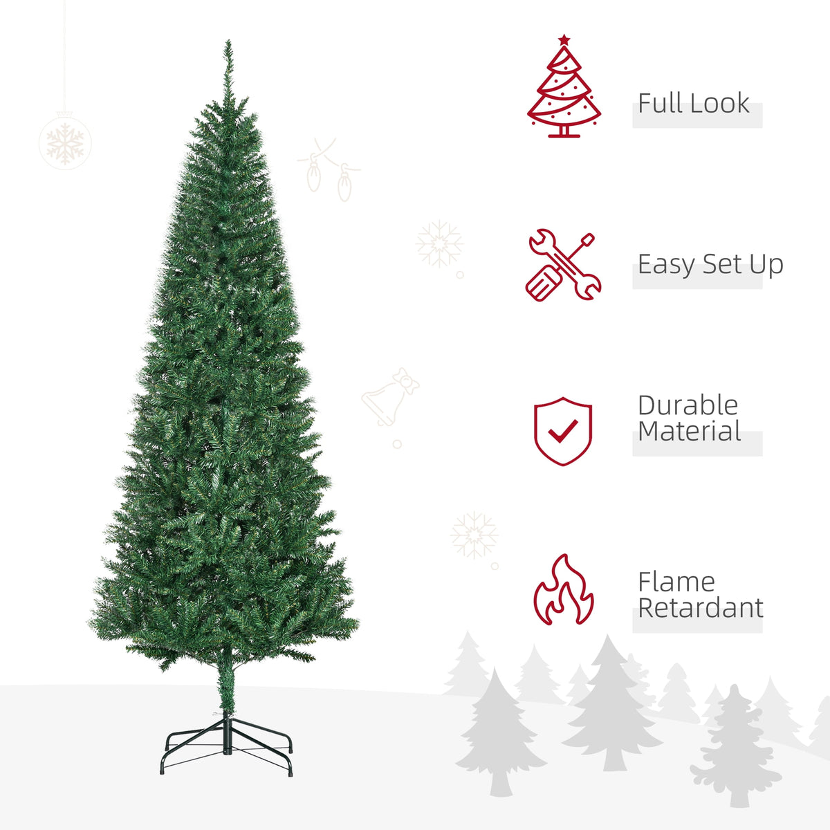 HOMCOM 8' Artificial Christmas Tree Holiday Home Décor, 618 Tips, Black