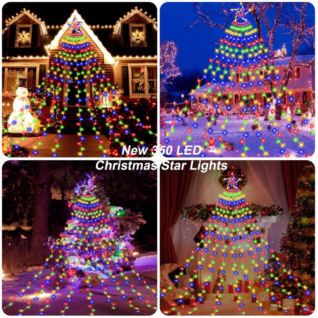 New Outdoor Christmas Decoration Lights Plug-in 8 Modes & 350 LED Christmas String Waterfall Fairy Tree Lights Indoor Outdoor Holiday Lighting Decorations, Multicolor