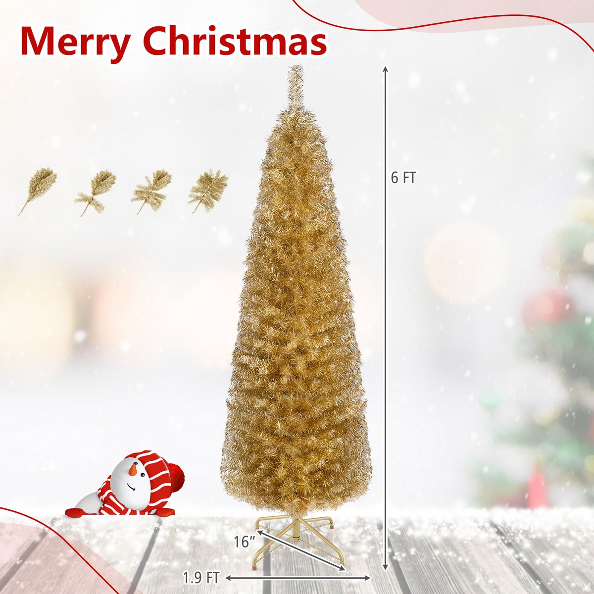 Costway 6FT Unlit Pencil Slim Tree Artificial Christmas Tree Metal Blue