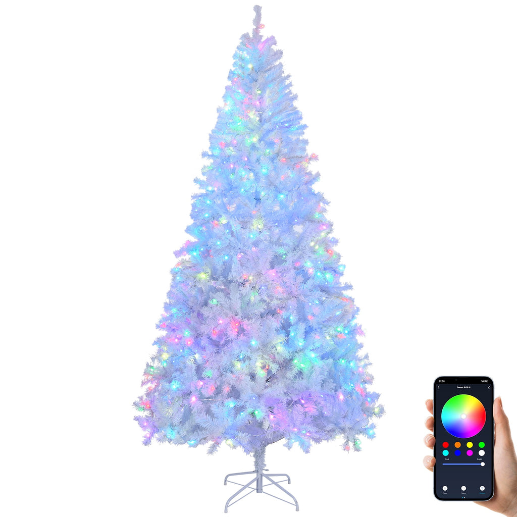 Ktaxon 8 FT Pre-lit Christmas Tree, Xmas Tree Hinged Branches with 500 RGB Lights and 1500 Branch Tips APP Controlled, for Holiday Party Store Office Home, White