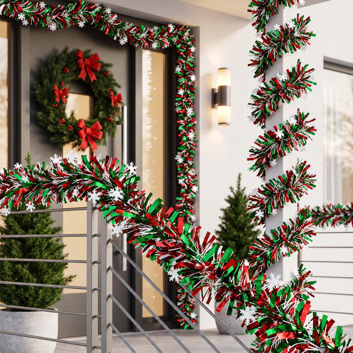 Ayieyill 33ft Tinsel Garland Hanging Christmas Tree Garland for Christmas Tree Decorations Indoor, Iridescent