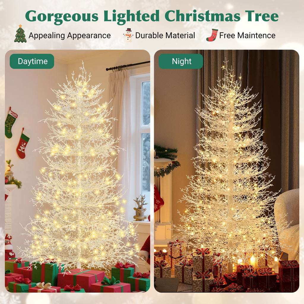 4FT Pre-lit Aspen Fir Artificial Christmas Tree, UHOMEPRO Hinged Xmas Tree 280 Snow Flocked Branch Tips, 230 Warm White LED Lights, Holiday Coral Christmas Tree for Home Party
