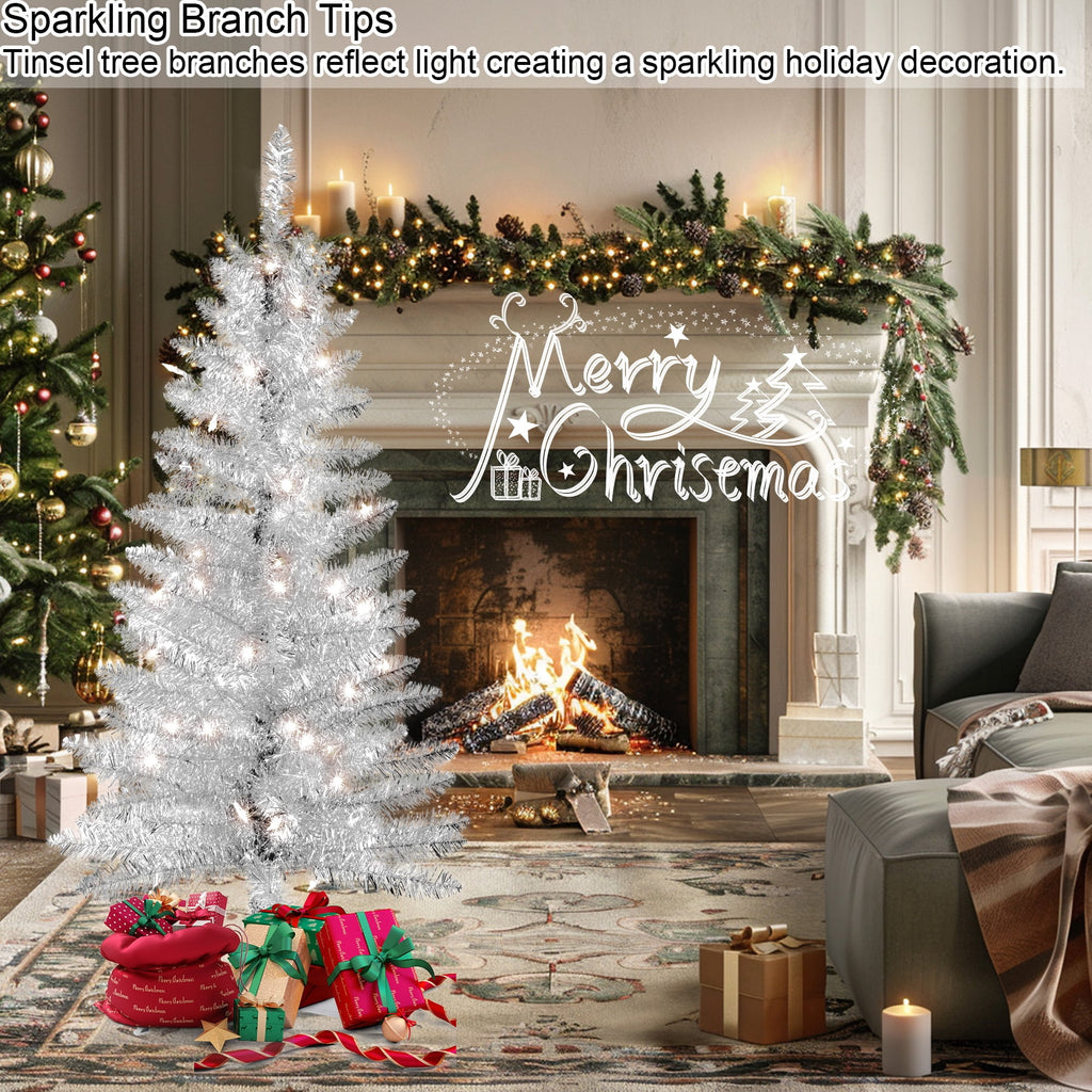 Mayhihi 4FT White Small Christmas Tree with Lights, Artificial Xmas Trees for Home Office