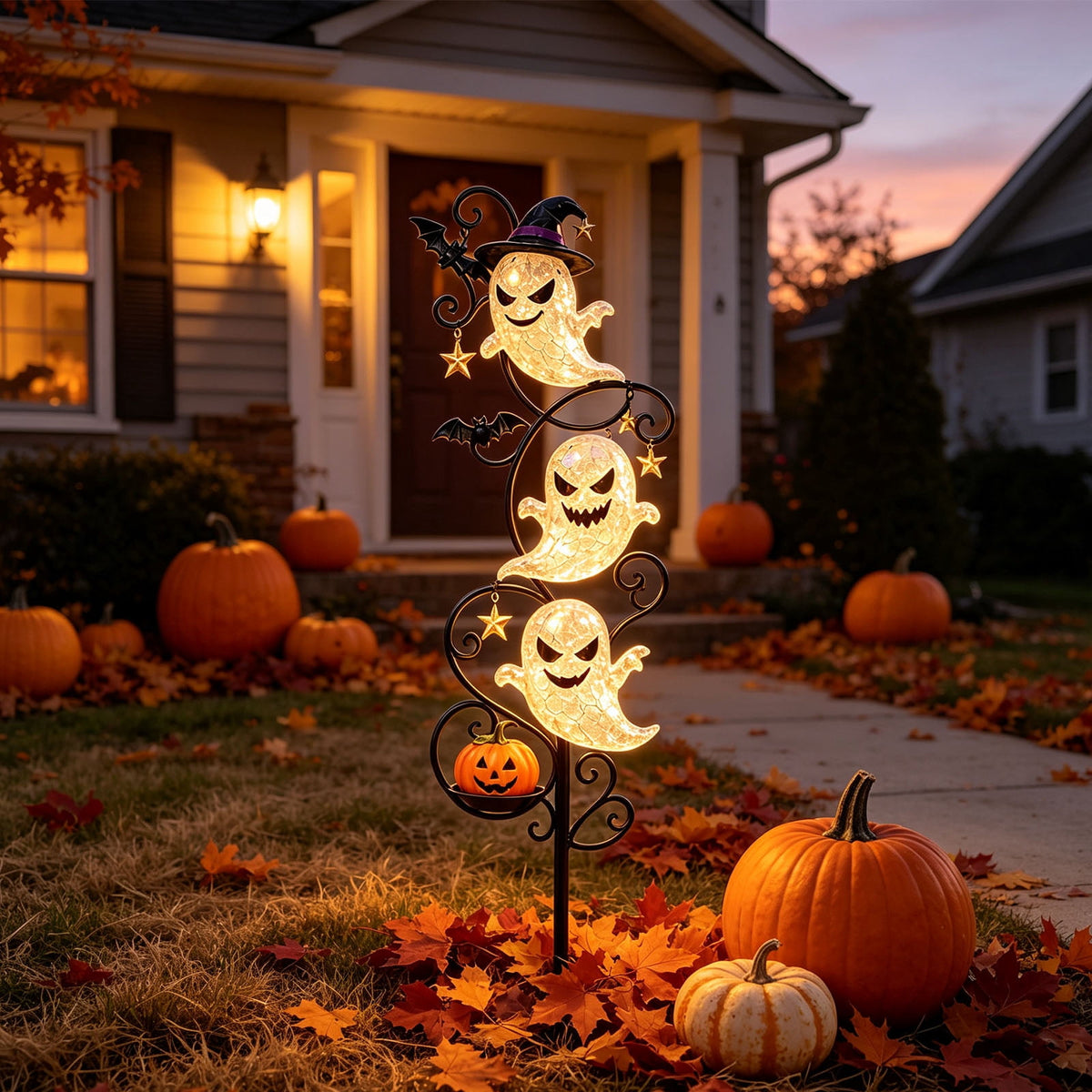 Stijggn Halloween Pumpkin Stake Solar Garden Lights, Waterproof Multi Branch Little Pumpkin Lantern Garden Stake Lights Outdoor Walkway Yard Garden Decoration