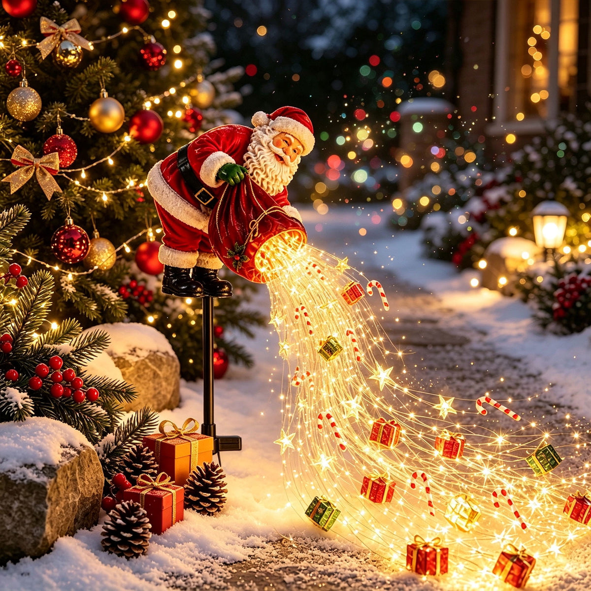 Snowman Magic Fountain, Flowing Snowflake LED Christmas Garden Light,Solar Power and Outdoor Garden Stake for Christmas Yard Decor