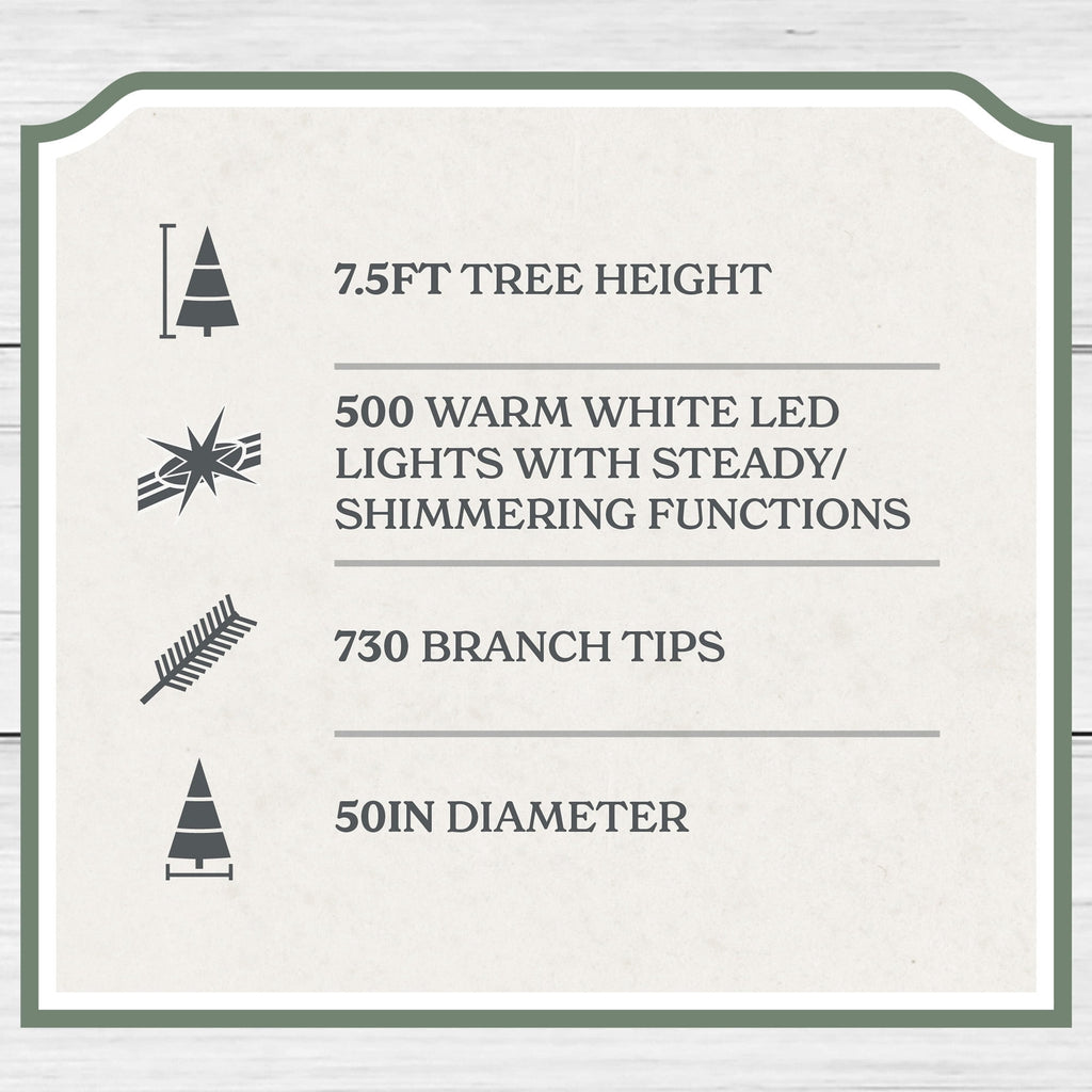 My Texas House 7.5' Pre-Lit Cypress Green Artificial Christmas Tree with 500 Warm White Twinkle LED Lights and Stand