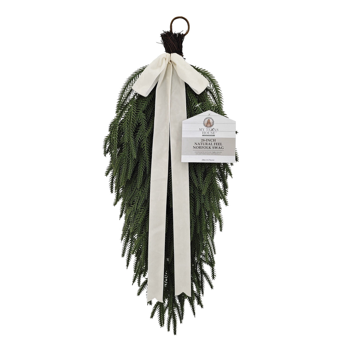 My Texas House Natural Feel Norfolk Artificial Christmas Swag, Green, 28"
