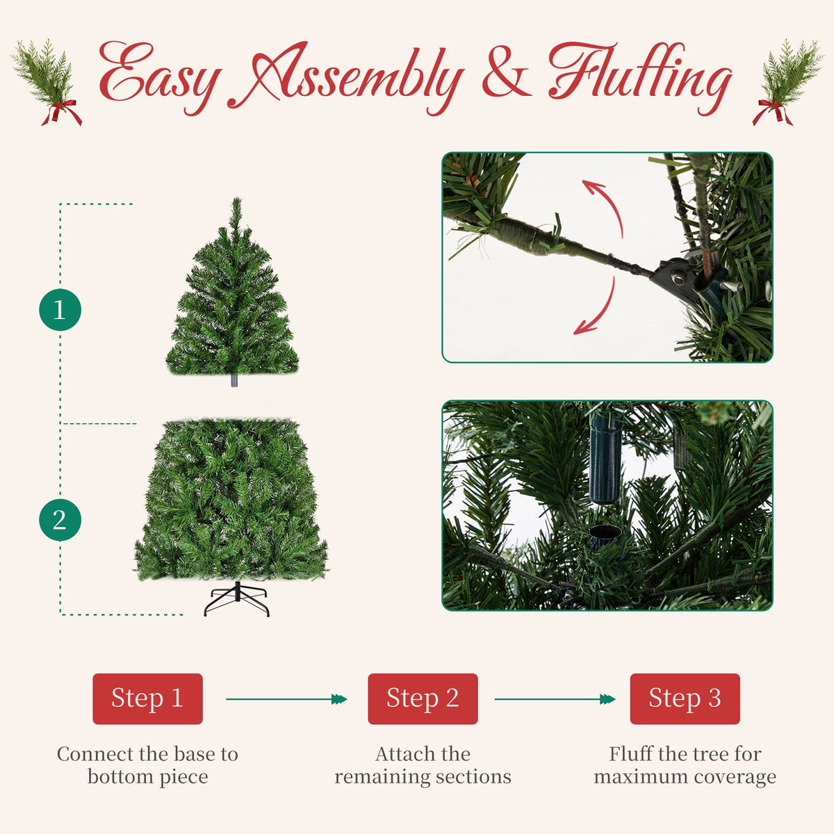 CONCETTA 6FT Pre-Lit Artificial Spruce Christmas Tree with Multicolor LED Lights, Realistic Indoor Home Holiday Decoration