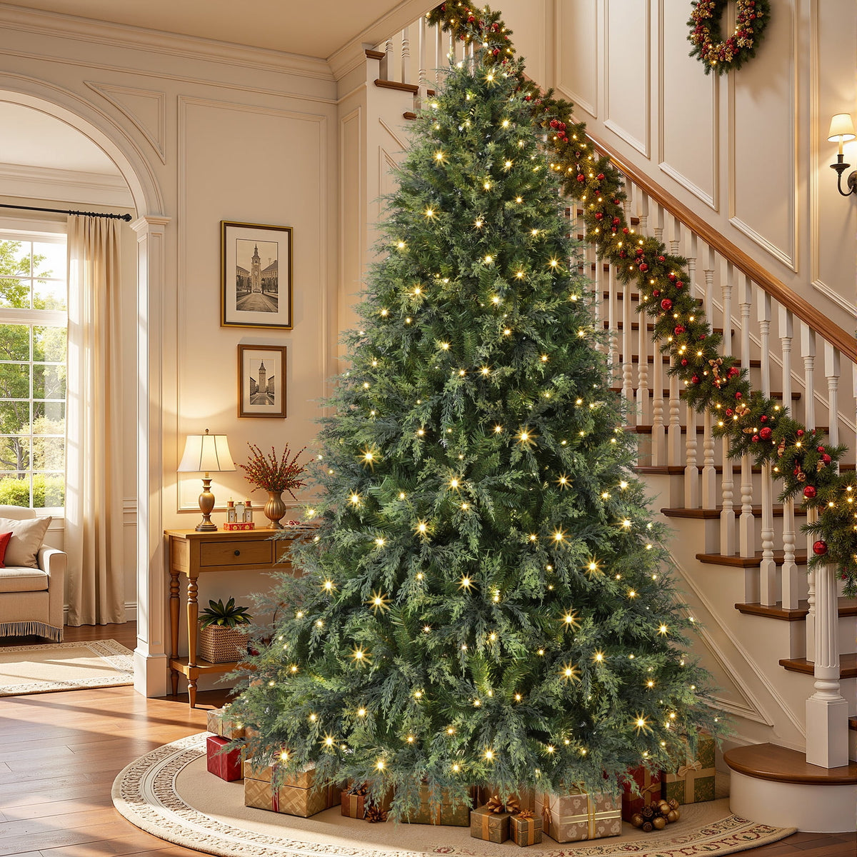 Lolsea 7ft Prelit PE Aspen Cypress Artificial Christmas Tree with Remote Control, Timer and Warm White & Multi-Color Lights