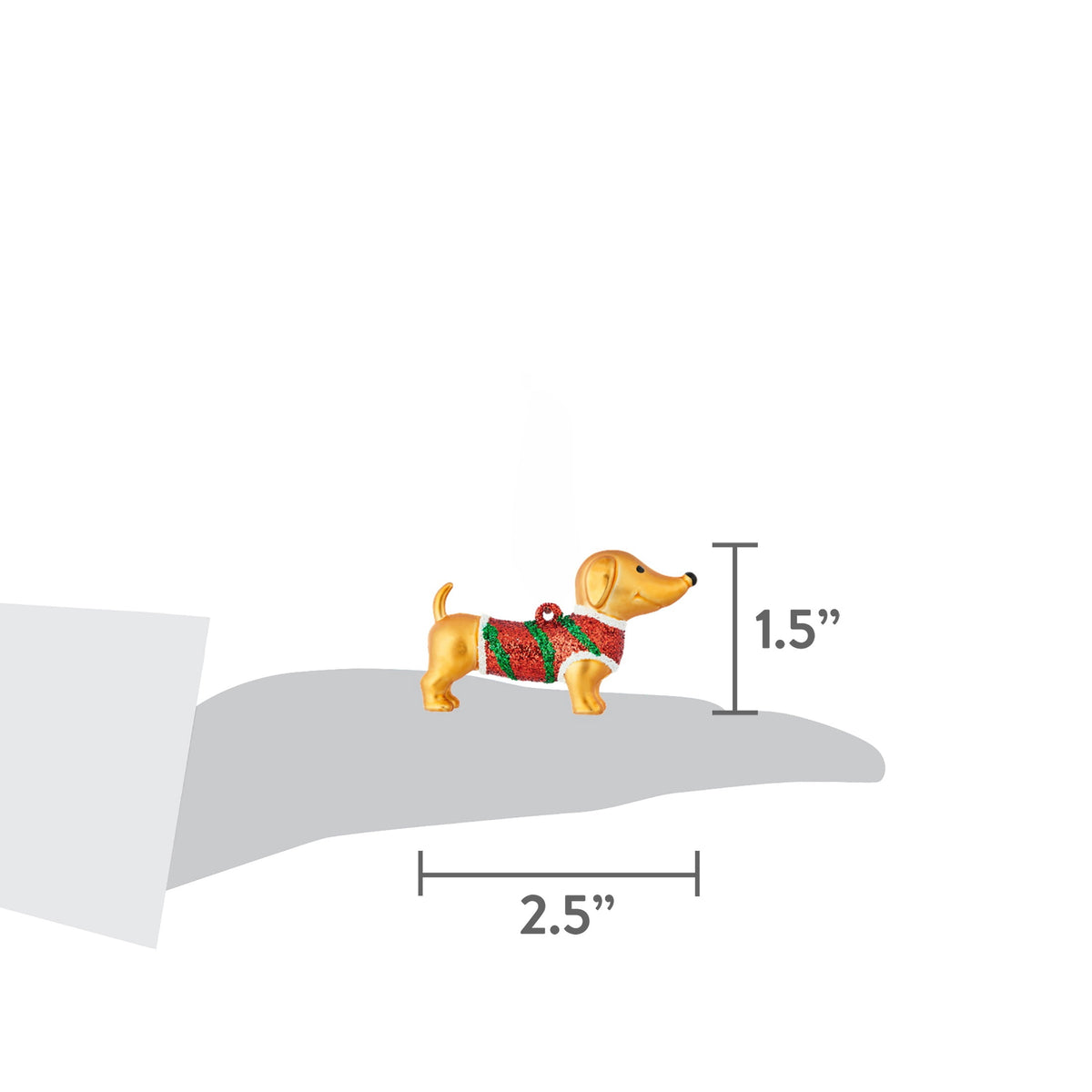 3-Count Gold/Red/Green Dachshund Dog Mini Christmas Ornaments, 1.5", by Holiday Time
