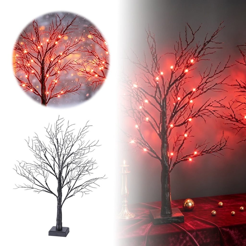 Halloween Tree with LED Lights, USB and Battery Operated Lighted Branch, Pre-Lit Artificial Fall Tree for Indoor Halloween Decorations and Home Display
