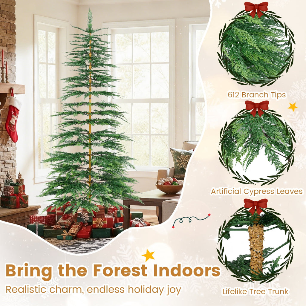 Costway 6.5 FT Pre-Lit Cypress Christmas Tree Hinged with 470 PE Branch Tips Timer & 430 Lights