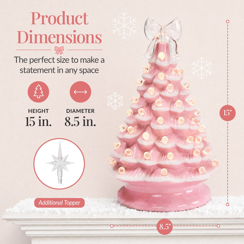 Best Choice Products 15in Ceramic Christmas Tree, Pre-lit Hand-Painted Tabletop Holiday Tree, Gingerbread Red/White/Grn