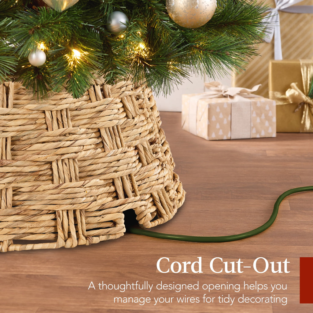 Best Choice Products 42in Basket Woven Hyacinth Christmas Tree Collar, Tree Skirt Accessory w/ Cord Cut-Out - Chestnut