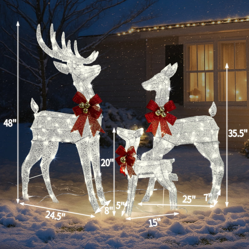 Ktaxon Christmas Outdoor Decor 4FT Lighted Reindeer Set 3Pcs Yard Deer Decorations LED Lights - Gold
