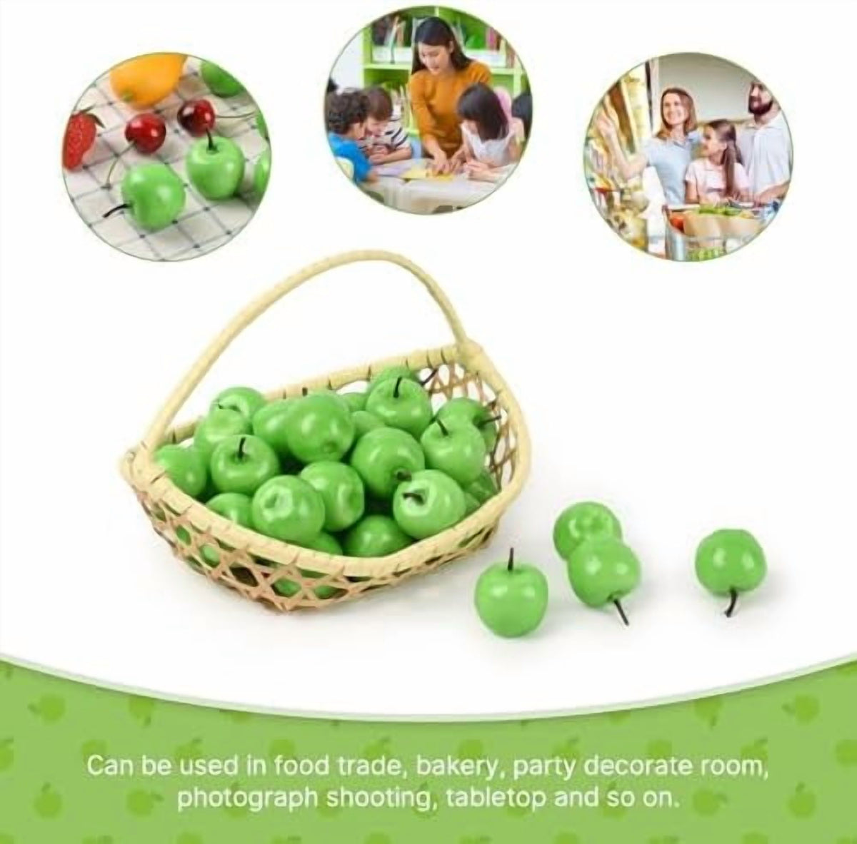 Mini Artificial Apples, 40 Pcs Lifelike Simulation Small Apples Fake Fruits for Home Kitchen Table Basket Christmas Tree Decor Photography Props, Green