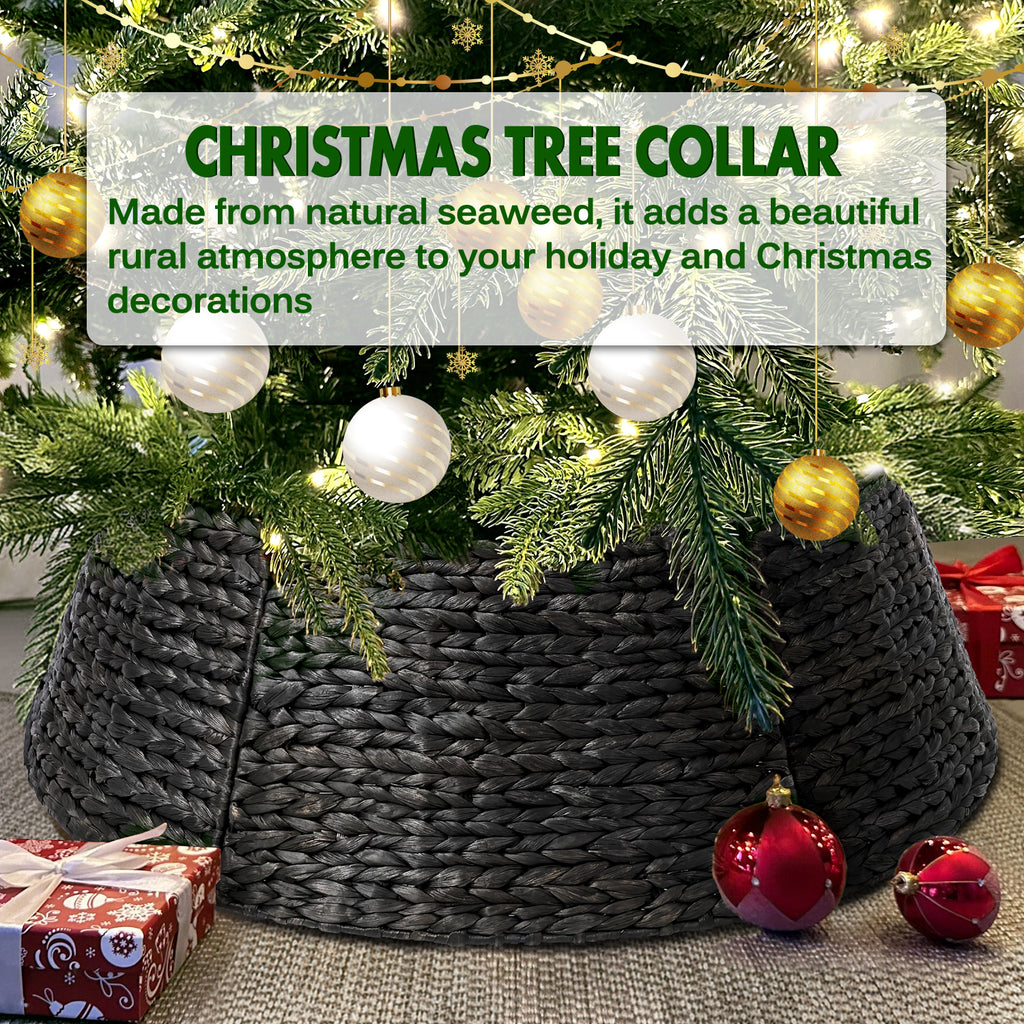 Ayieyill 26in Woven Hyacinth Christmas Tree Collar, Christmas Tree Decorations, Tree Skirt Accessory w/ Cord Cut-Out | Natural