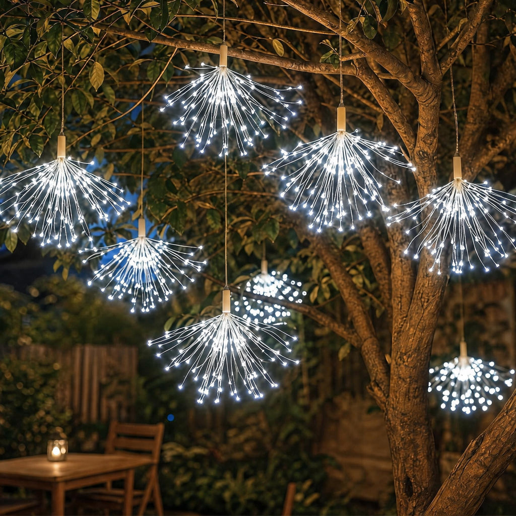 5-Pack LED Firework Lights, 450 LED Starburst String Lights with 8 Modes, Plug In Waterproof Fairy Christmas Lights for Garden Patio Indoor Outdoor Decor, Cool White