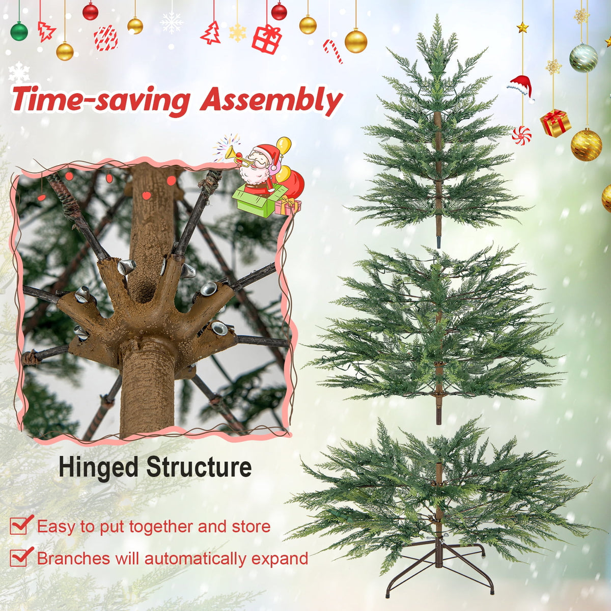 Topbuy 6.5 FT Artificial Cypress Christmas Tree Pre-lit Hinged Xmas Tree with 430 Warm White LED Lights 470 Highly Simulated Branch Tips