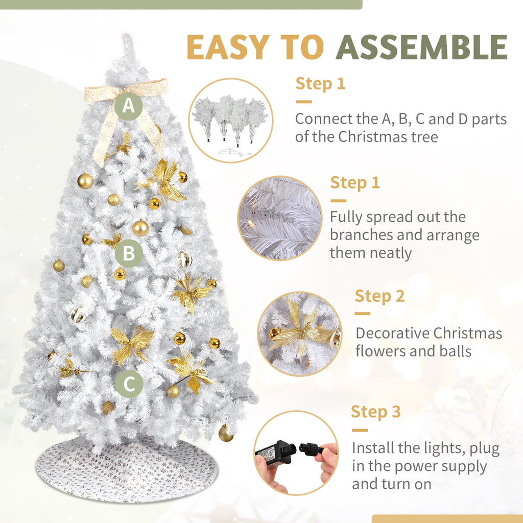 UBesGoo 7.5ft DIY Christmas Tree, Hinged Artificial Pine with 400 Warm LEDs & Golden Ornaments, Includes Tree Skirt, Green