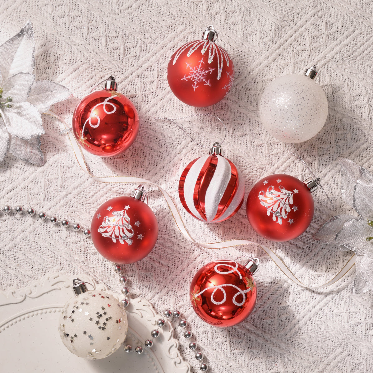 Valery Madelyn 24ct 2.36" Christmas Ball Ornaments, Red White Shatterproof Ornaments for Christmas Party Decor