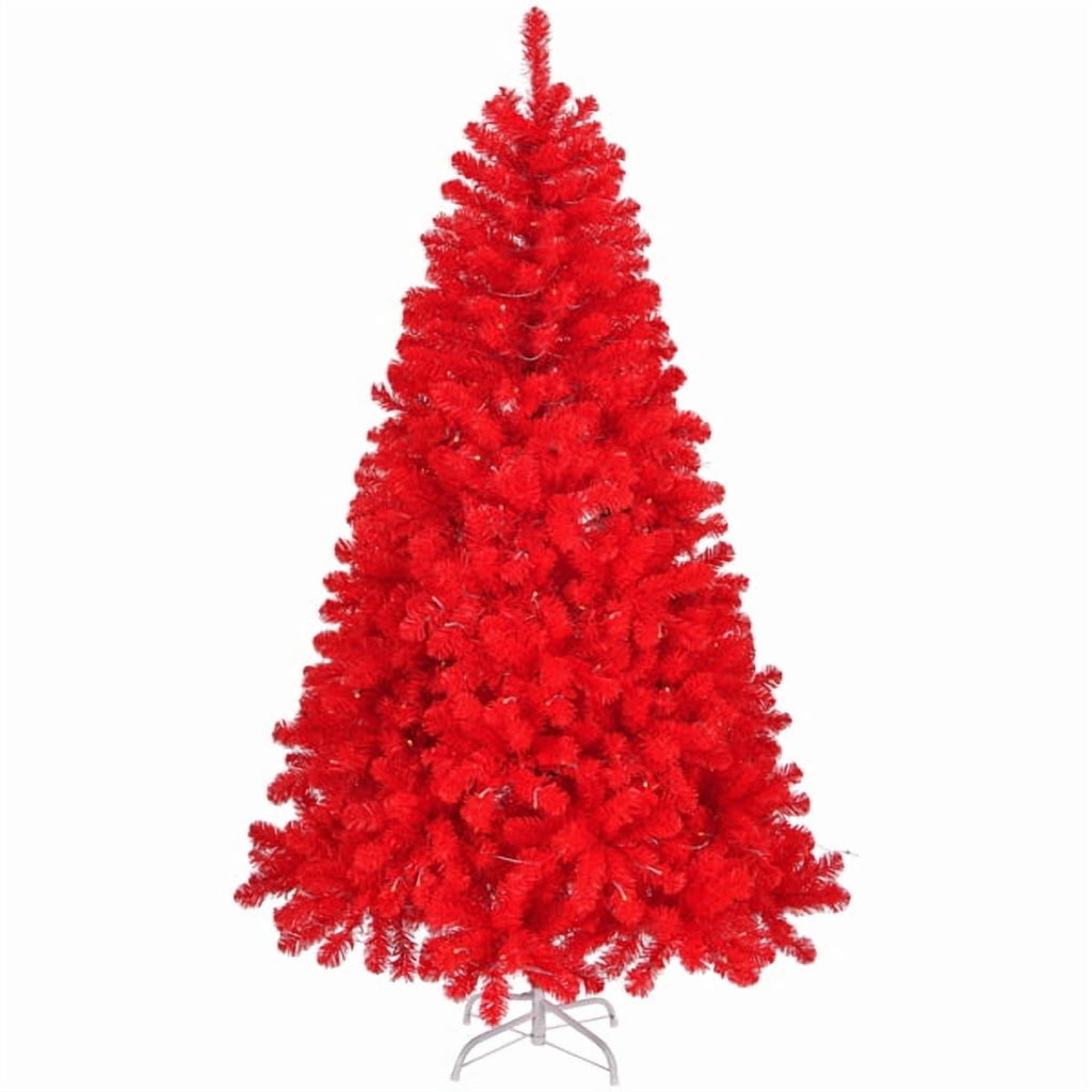 7FT Pre-Lit Red Christmas Tree - 1100 PVC Branch Tips, 400 LEDs, 10 Modes w/Remote, Flame-Retardant Artificial Holiday Centerpiece