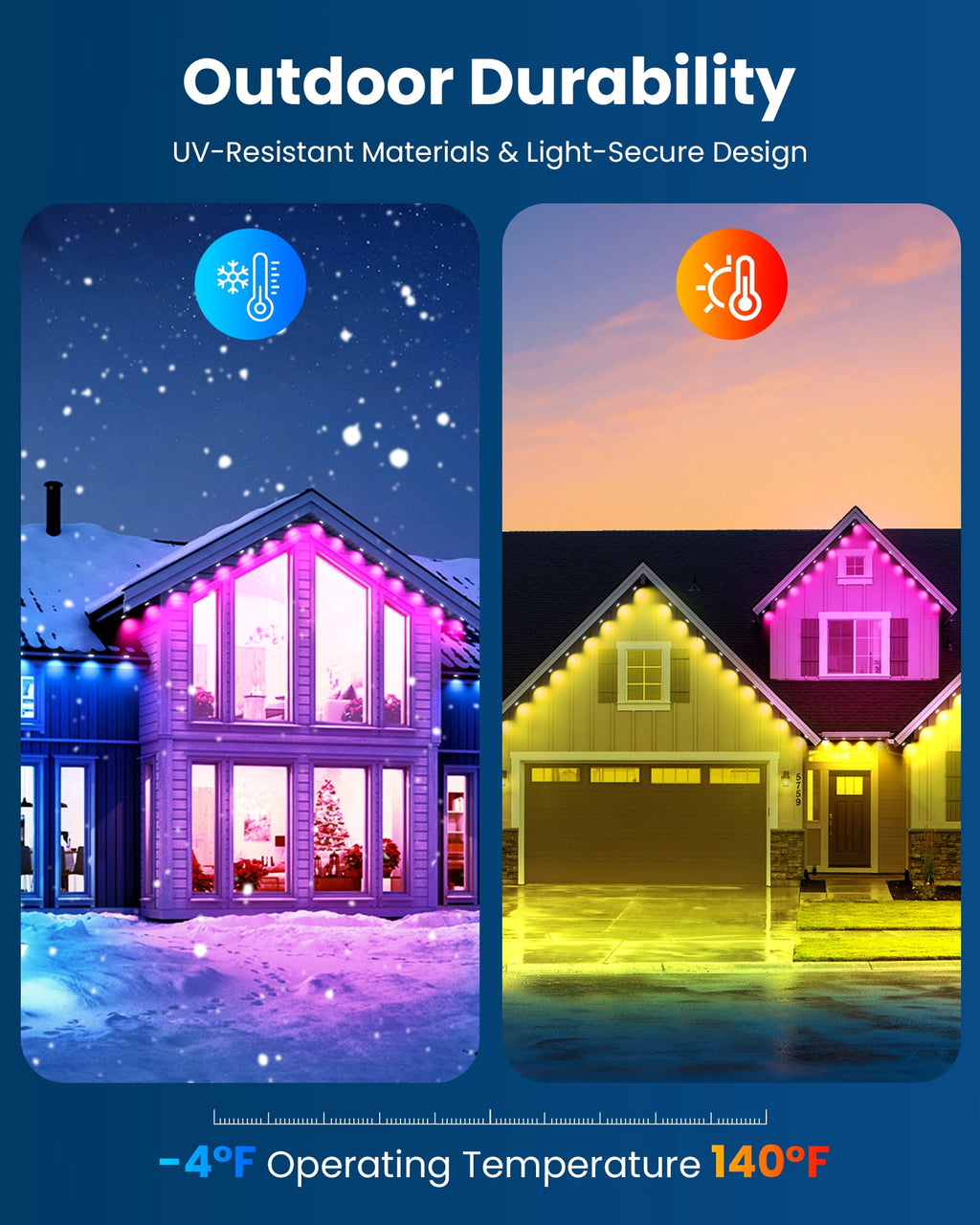 DAYBETTER 50ft Permanent Outdoor Lights, RGB Eaves String Lights with 25LED, Remote/APP Control, IP65 Waterproof, for Garden Halloween Christmas Party Decorations