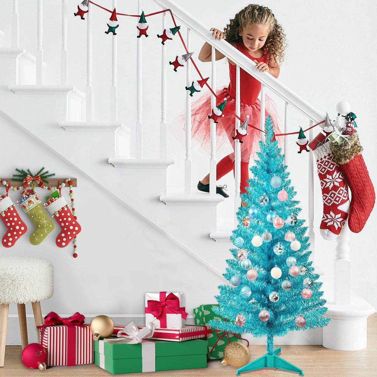 Mayhihi 4FT White Small Christmas Tree with Lights, Artificial Xmas Trees for Home Office