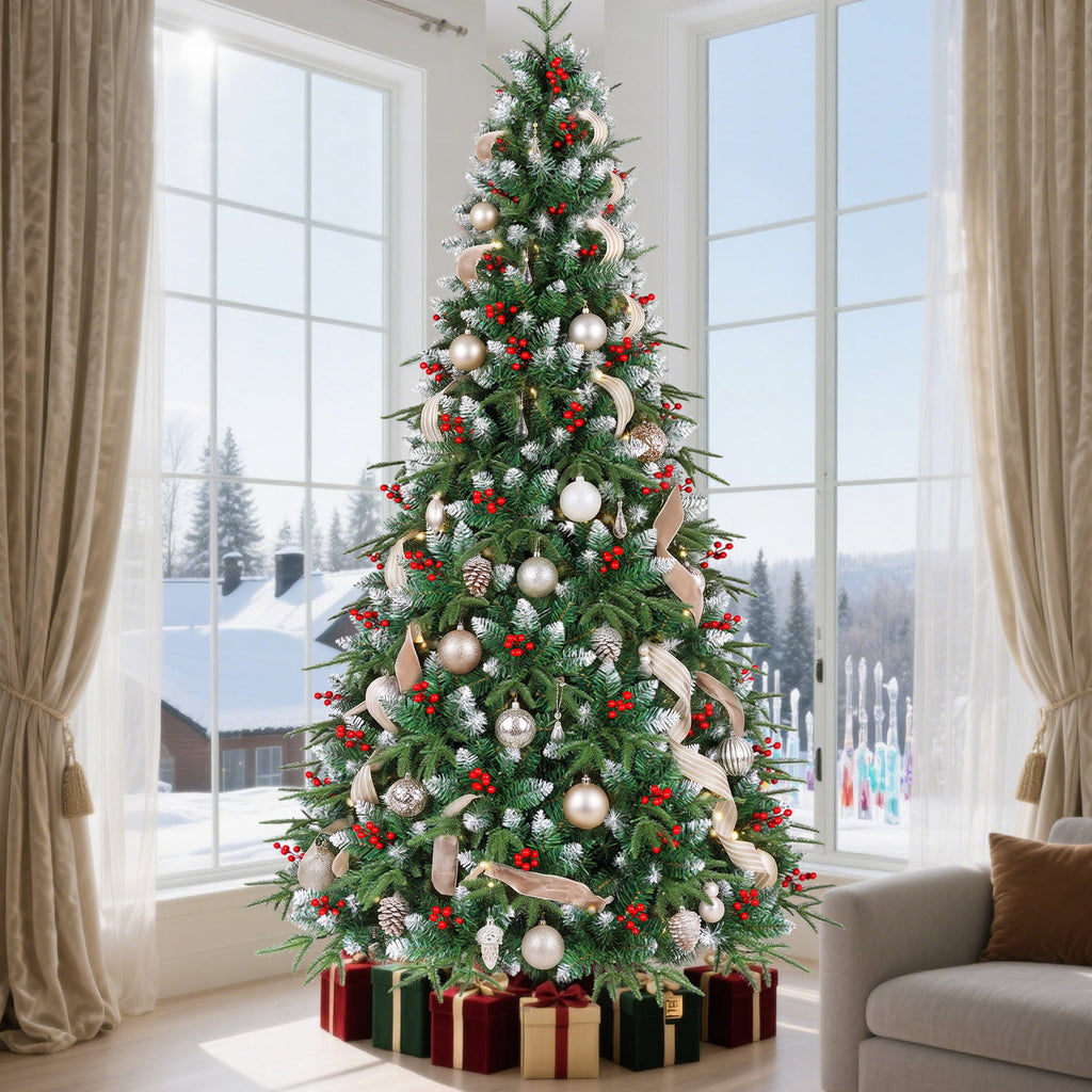 Yexmas 7.5ft Pre-Lit Artificial Christmas Trees,Green Xmas Tree with Large Christmas Tree Storage Bag,Berries, Realistic Artificial Christmas Trees for Home, Office, Party Decoration