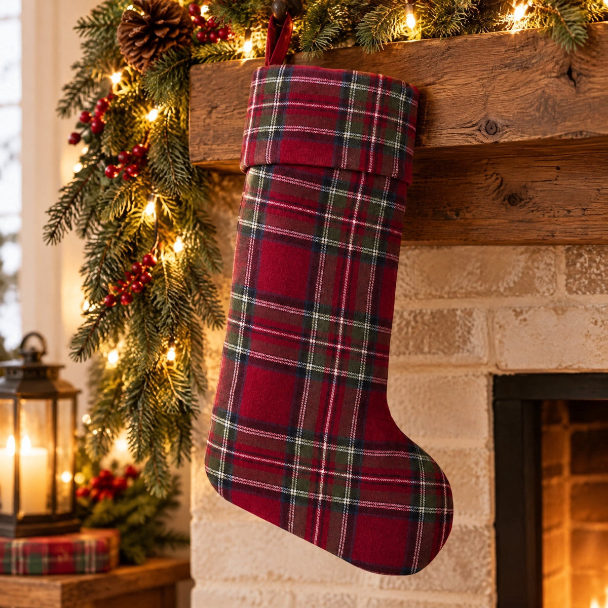 My Texas House Angie Plaid Christmas Stocking, Red, 20"