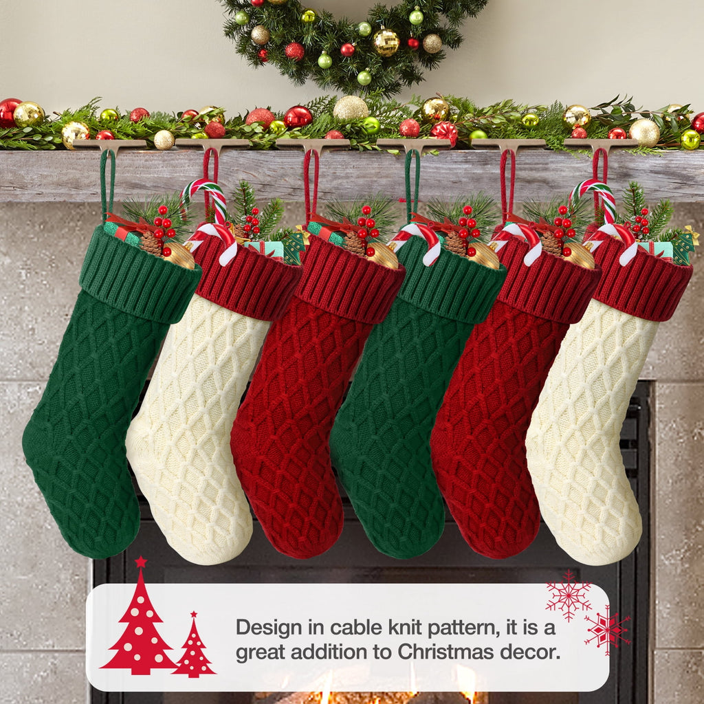 Ayieyill 6pcs Christmas Stockings Large Knitted Xmas Stockings 18 Inches Fireplace Hanging Stockings for Family Holiday Christmas Decoration