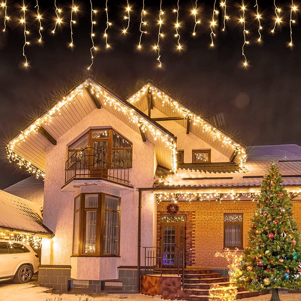 Christmas Icicle Lights Outdoor Decorations 120 LED 13ft Curtain Fairy String Light, Clear Wire LED String Light Indoor Decor for Wedding Party Christmas Holiday Decor
