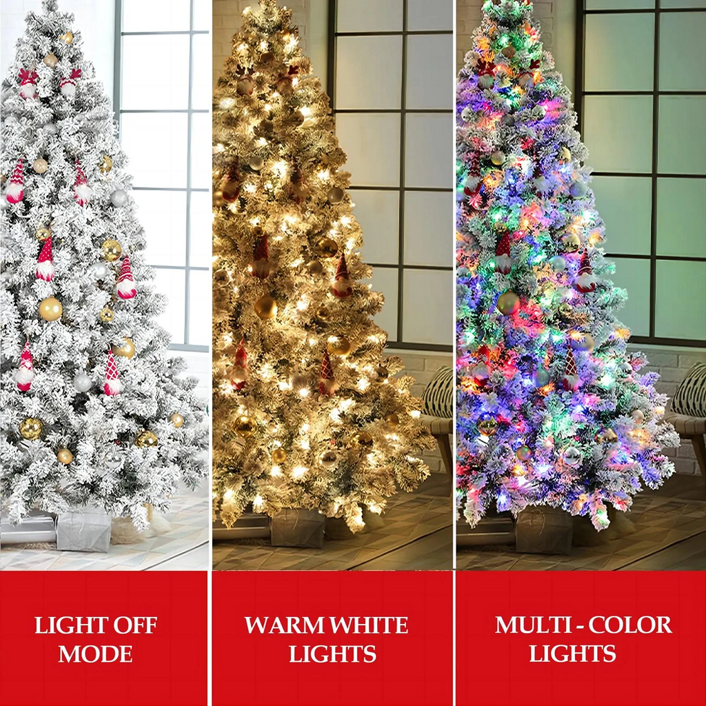 Vebreda 7.5ft Snow Flocked Hinged Artificial Christmas Tree Without Lights, Indoor White