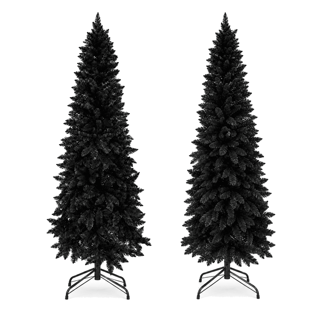 Ahititi 7 FT Red Christmas Tree, Slim Artificial Pencil Tree with 950 PVC Tips, Hinged Branches & Folding Stand, Holiday Decor