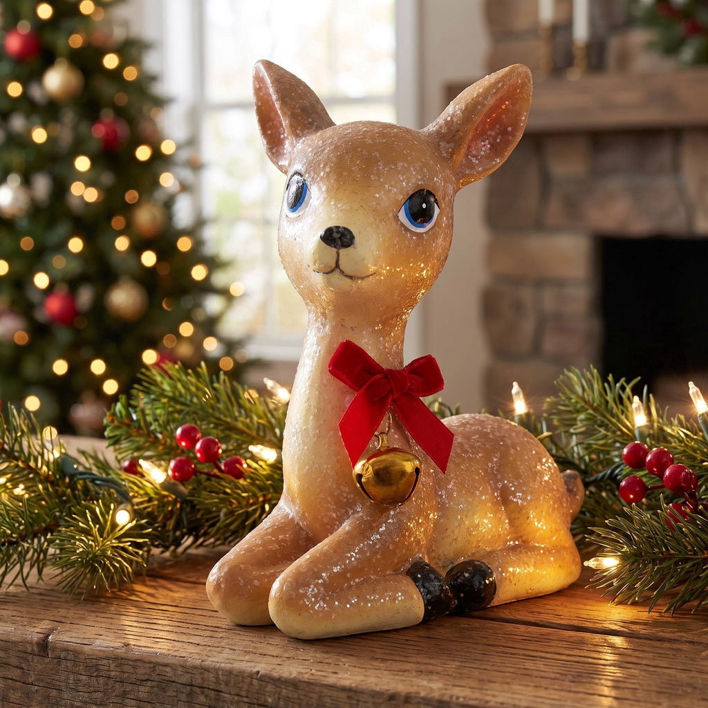 Sitting Deer with Bells Christmas Decoration, Multicolor, 4.3", by Holiday Time