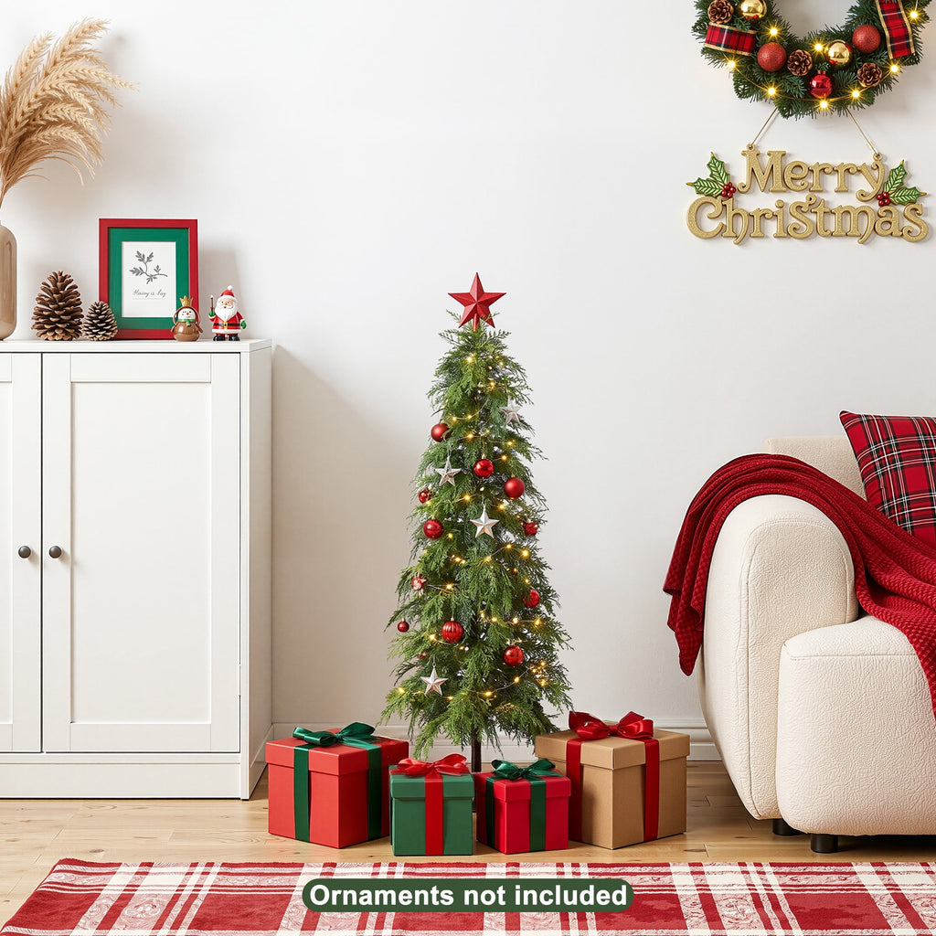 DR.Planzen Artificial Cypress Tree 5FT - Realistic PE Faux Christmas Tree with Stable Iron Base, Artificial Evergreen Tree for Front Porch, Patio, Entryway, Indoor Outdoor Home Decor
